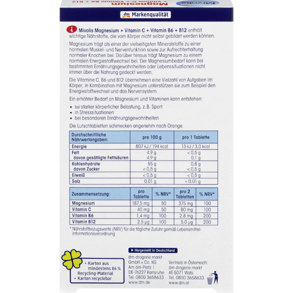 Magnesium + Vitamin C + Vitamin B6 + B12 المغنيسيوم وفيتامين C وفيتامين B6 و B12، 30 قرص، 45 جرام – Image 3