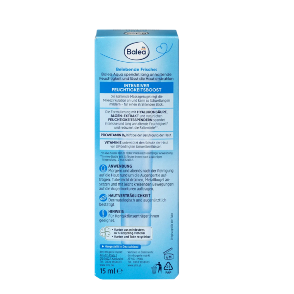 ⁦Balea Augencreme Aqua Augen Roll-On باليه أكوا رول أون مرطب ومنعش لمنطقة تحت العين - 15 مل⁩ - الصورة ⁦3⁩